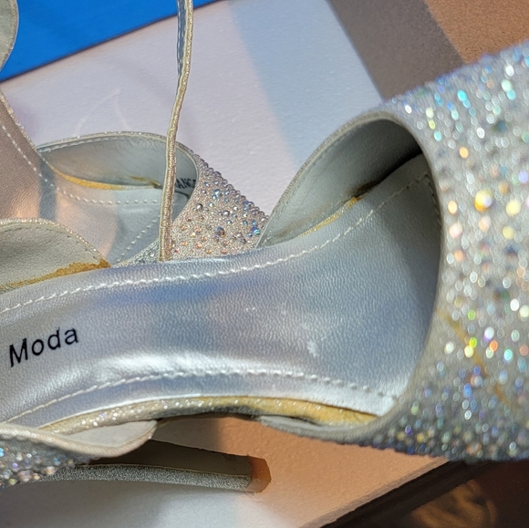 Top Moda Size 5 Formal Evening Party Ankle Strap High Heel Peep Toe Glitter - Picture 5 of 11
